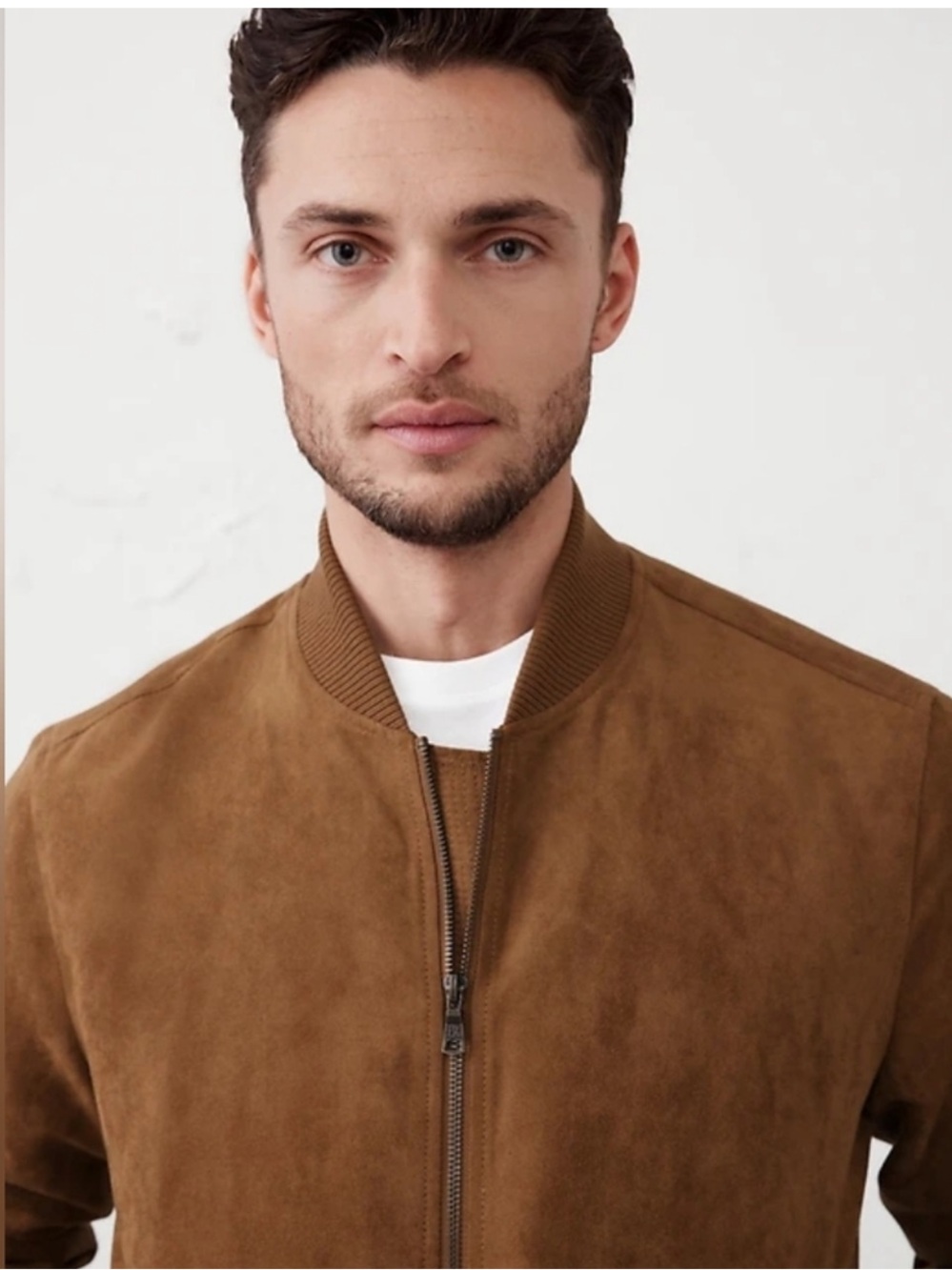 Banana Republic Factory Vegan Suede Bomber Jacket Men’s Large Dark Acorn - Picture 3 of 9